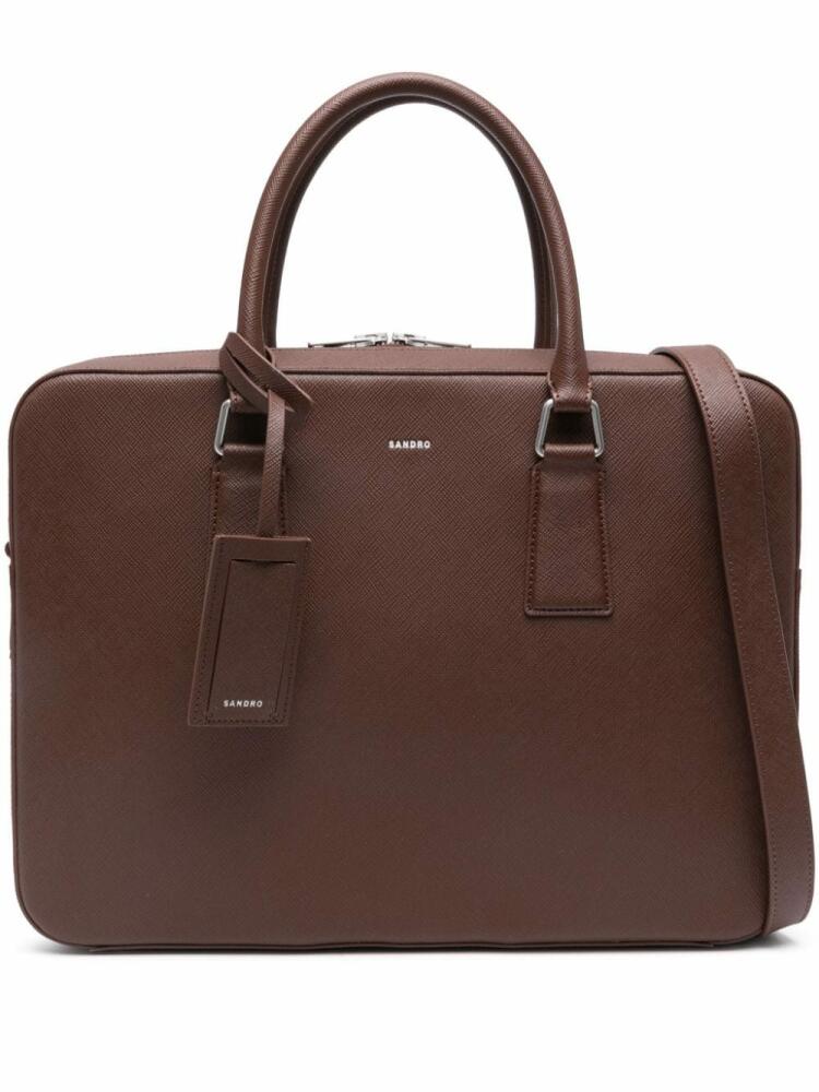 SANDRO logo-print leather briefcase - Brown Cover