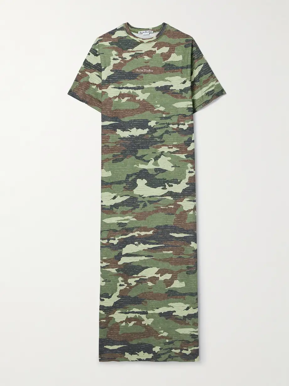 Acne Studios - Crystal-embellished Camouflage-print Cotton-jersey Maxi Dress - Green Cover