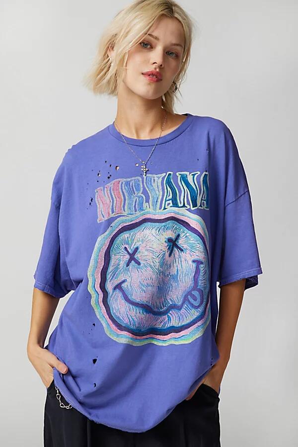 Nirvana Distressed T-Shirt Dress in Purple Cover