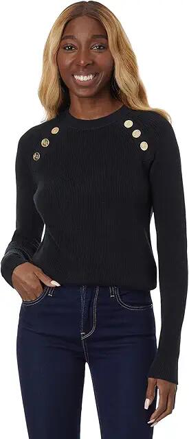 MICHAEL Michael Kors Easy Raglan Snap Shakr Sweater (Black) Women's Clothing Cover