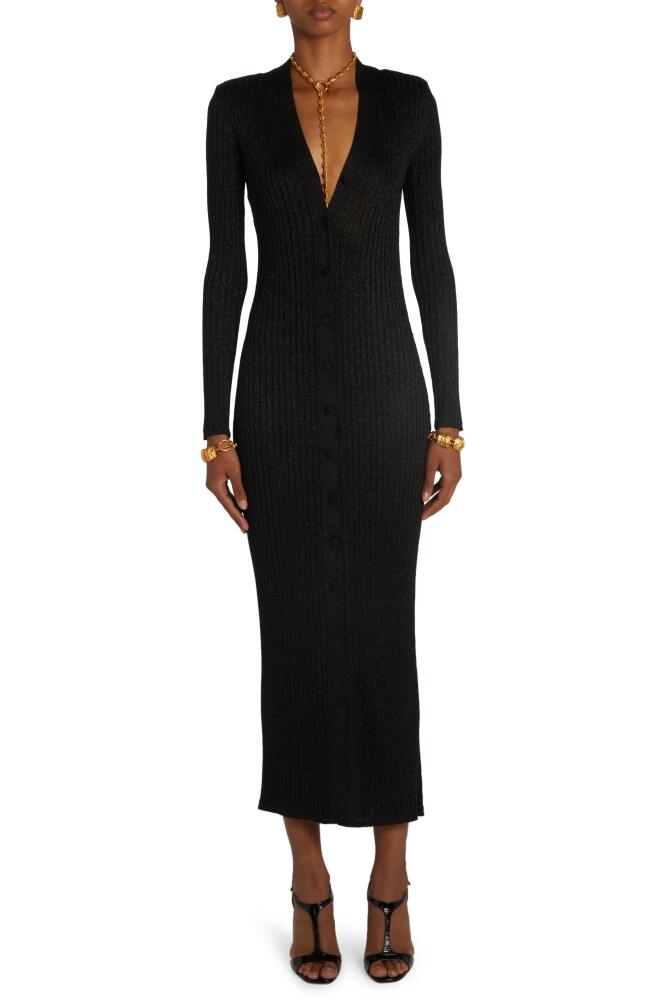 TOM FORD Metallic Long Sleeve Rib Sweater Dress in Black Cover