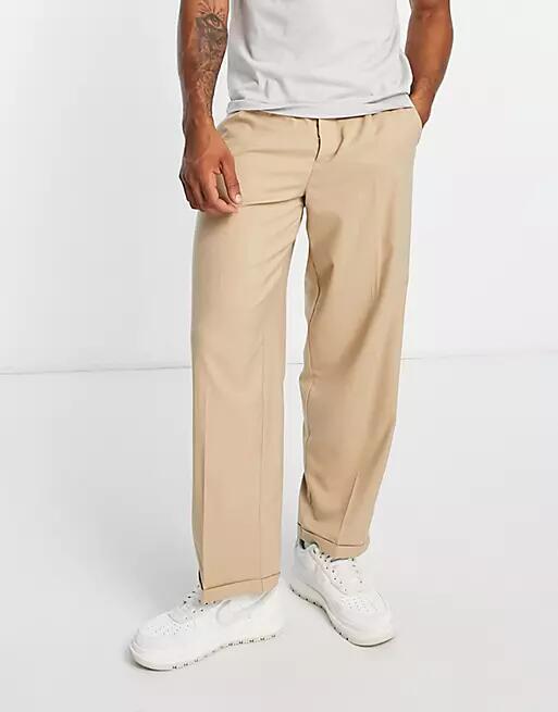 New Look tapered smart pants in stone-Neutral Cover