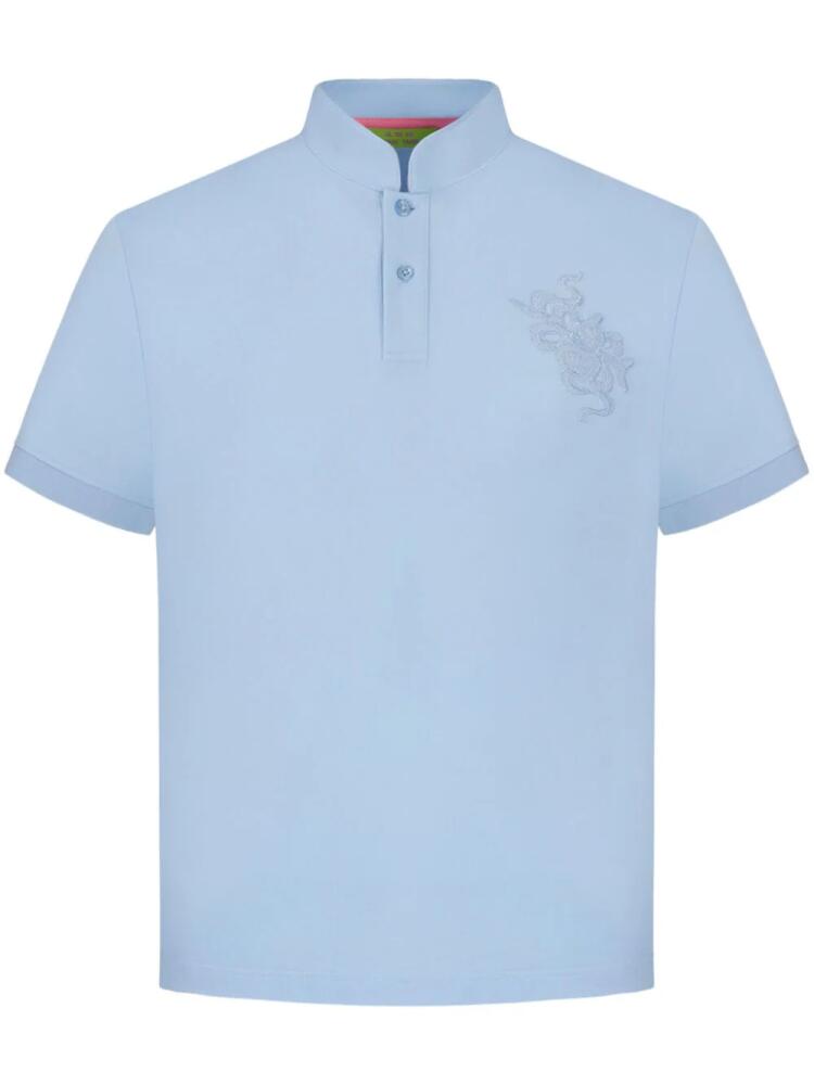 Shanghai Tang calabash-detail stand-up collar polo shirt - Blue Cover