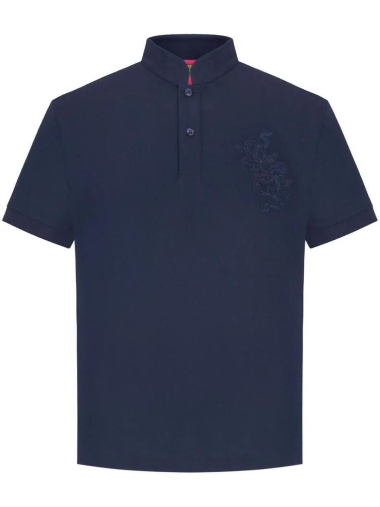 Shanghai Tang calabash-detail stand-up collar polo shirt - Blue Cover