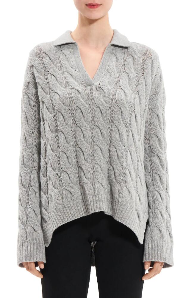 Theory Karenia Cable Knit Wool & Cashmere Sweater in Light Heather Grey Cover