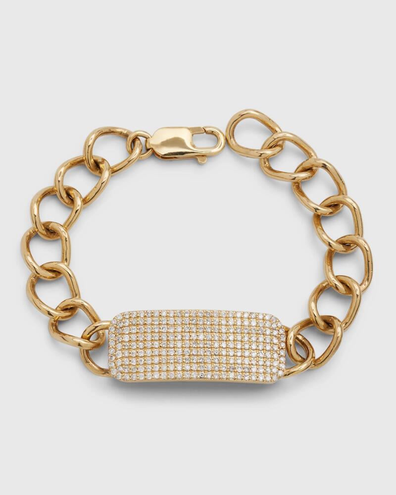 Sheryl Lowe 14K Gold Diamond ID Tag Curb Chain Bracelet Cover