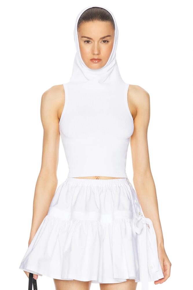 ALAÏA Crop Hooded Tank Top in White Cover