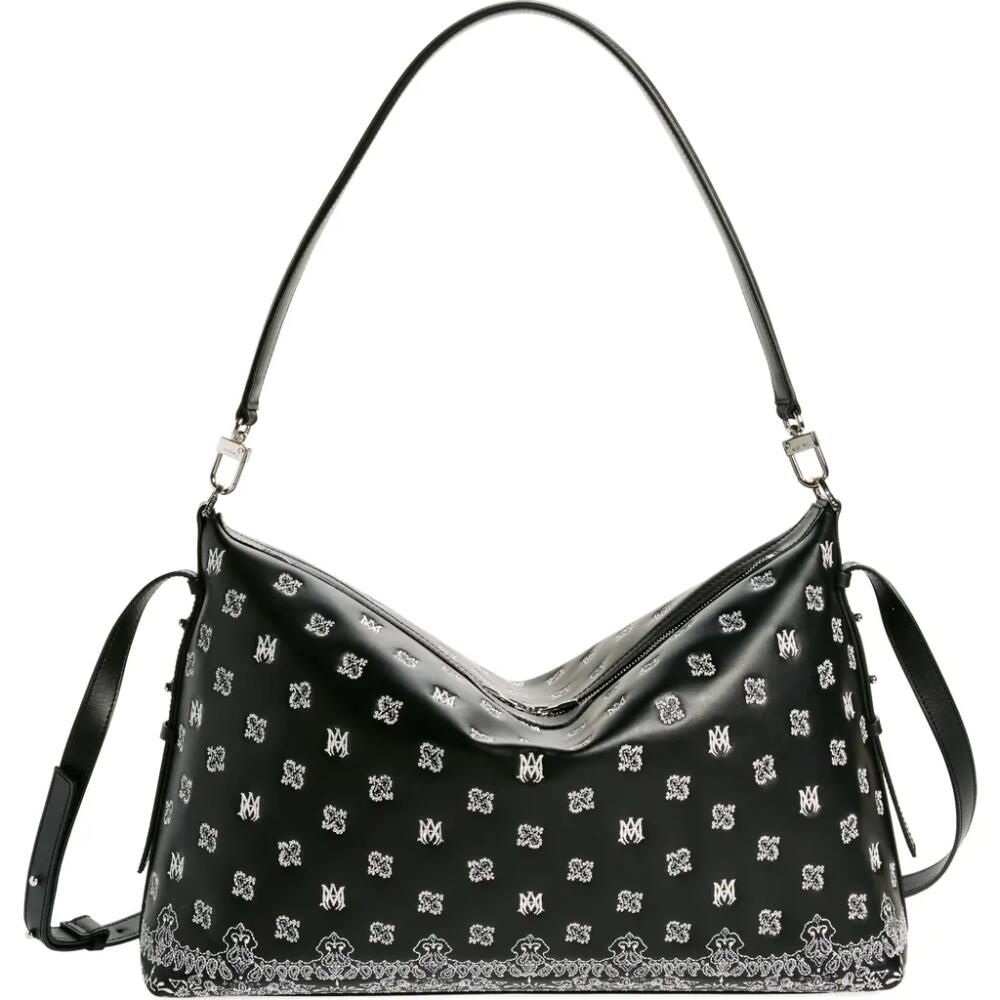 AMIRI Monogram Paisley Leather Hobo Crossbody Bag in Black Cover