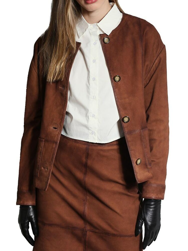 Walter Baker Women's Palmer Collarless Suede Jacket - Cognac Cover