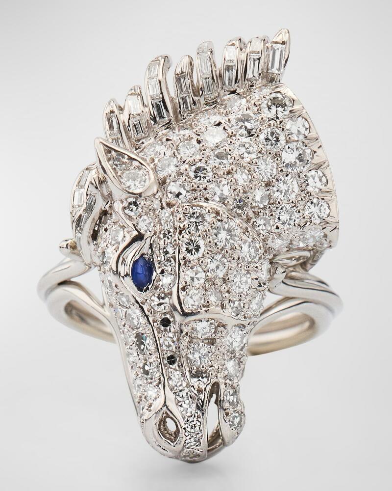 NM Estate Estate Platinum Diamond and Sapphire Horse Ring, Size 6.25 Cover