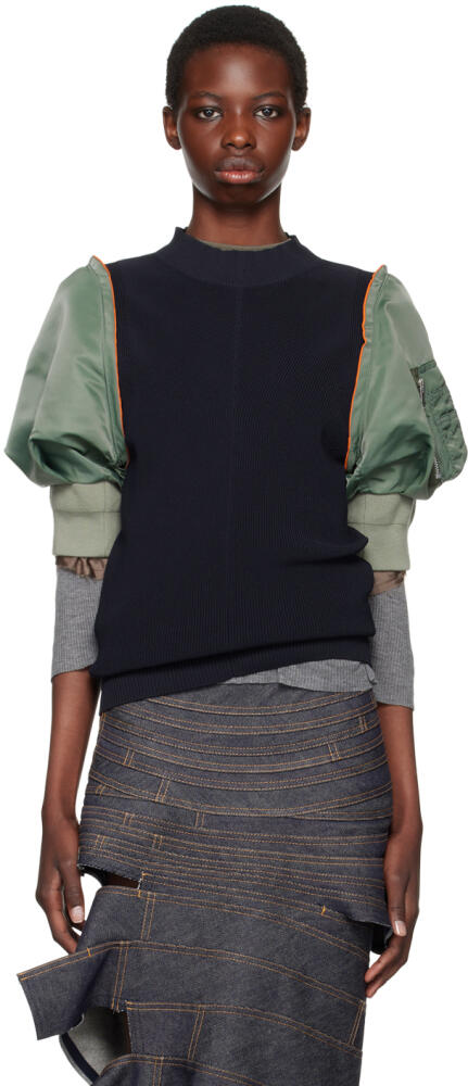 sacai Navy & Khaki Paneled Sweater Cover