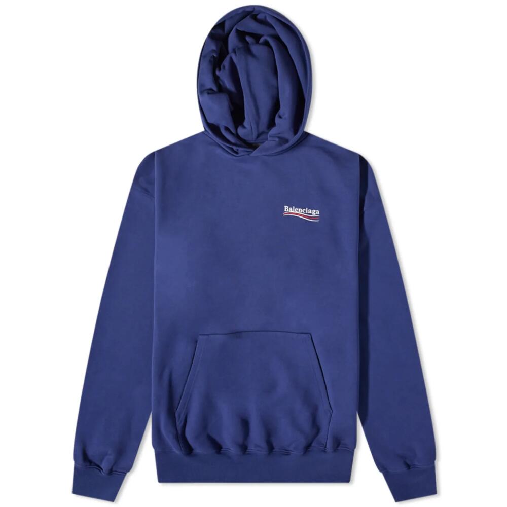 Balenciaga Men's Oversized Political Campiagn Hoodie in Pacific Blue/White Cover