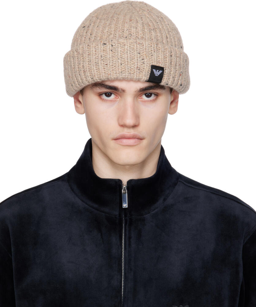 Emporio Armani Beige Ribbed Beanie Cover