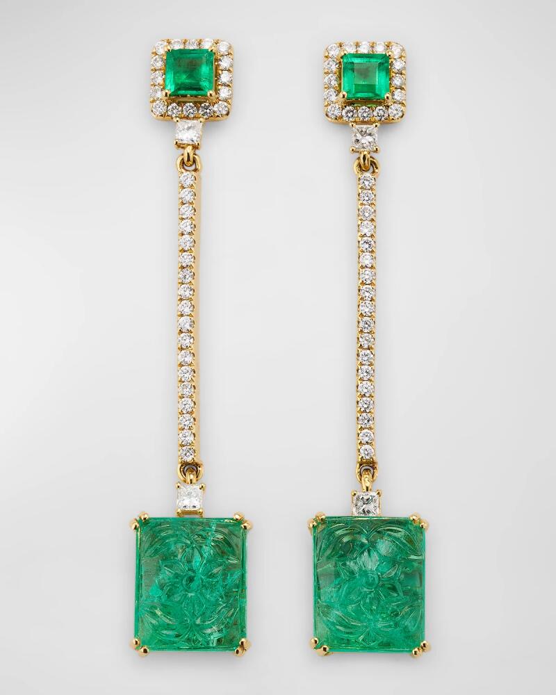 Goshwara G-One 18K Yellow Gold Emerald & Diamond Earrings Cover