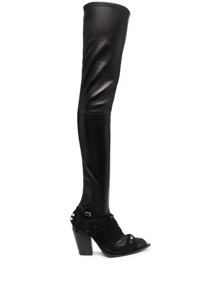 HARDOT fringed-panel thigh boots - Black Cover