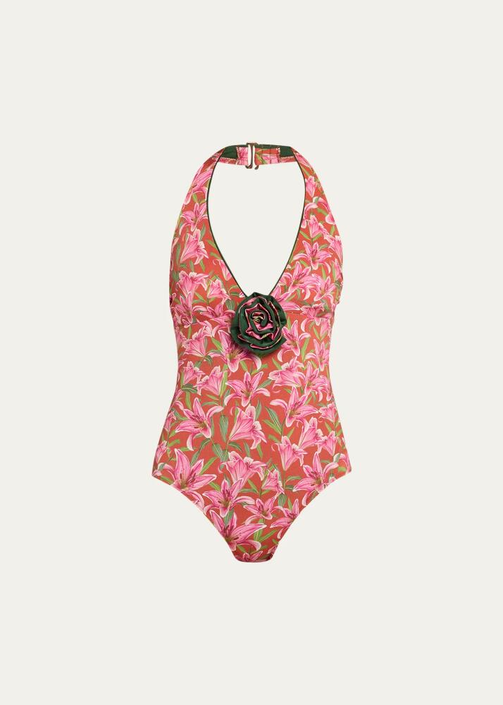 Verandah Rosette Halter One-Piece Swimsuit Cover