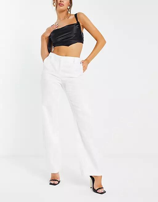 NA-KD x Moa Mattson tailored pants in textured shine - part of a set-White Cover