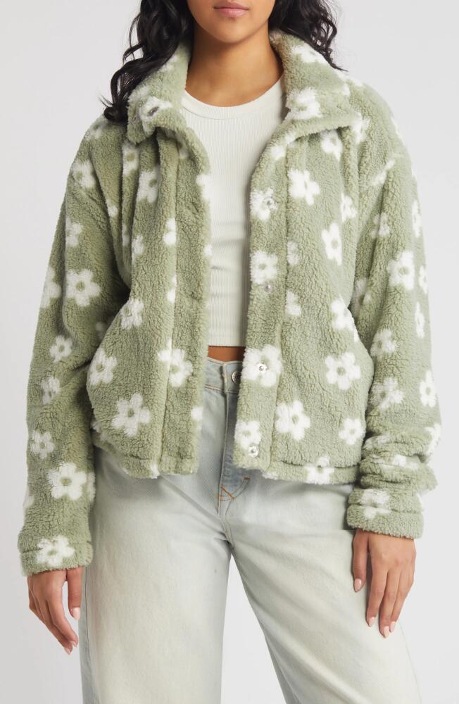 Thread & Supply Floral Print High Pile Fleece Jacket in Light Sage Floral Cover