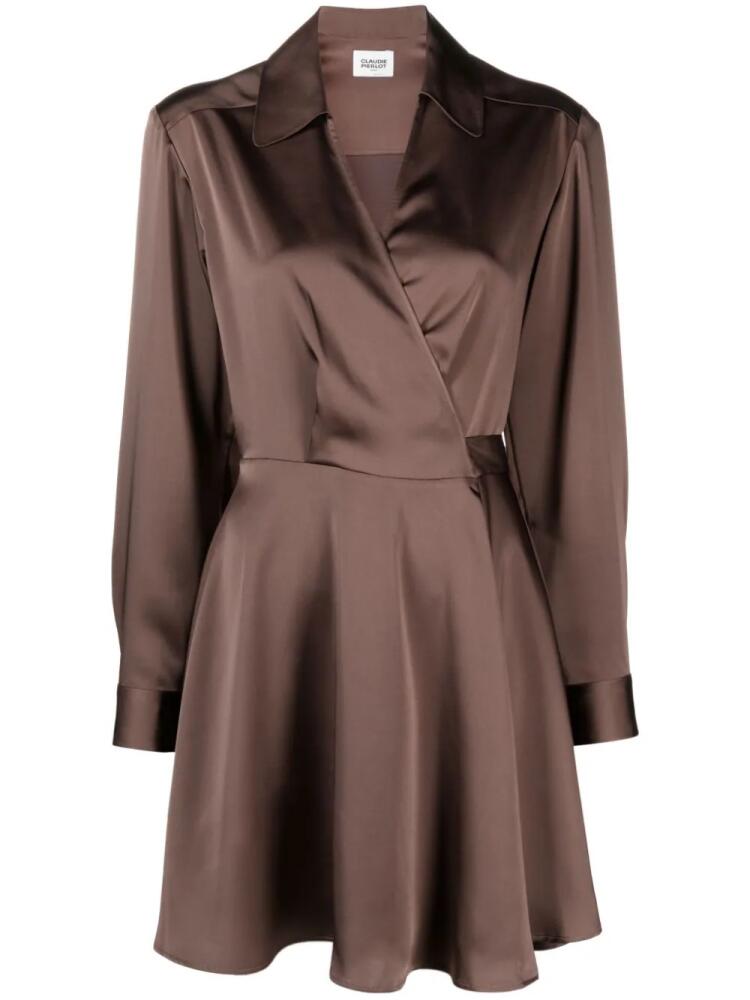 Claudie Pierlot satin-finish flared wrap dress - Brown Cover