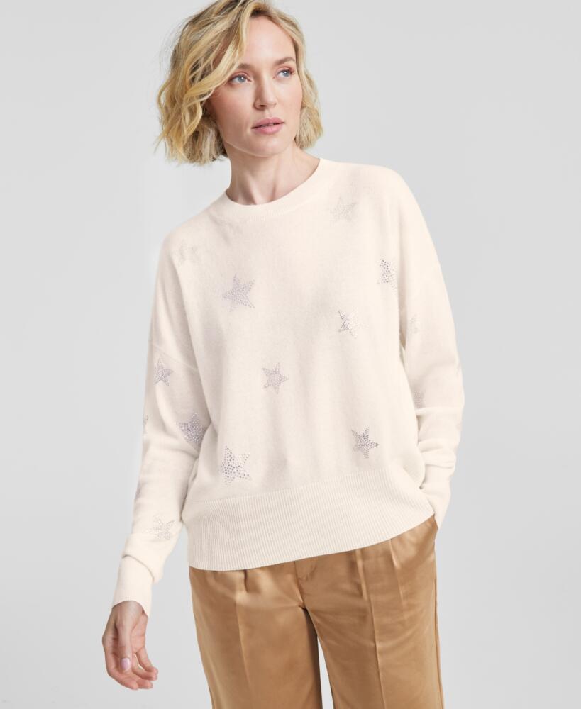 Charter Club Women's Embellished Star Long-Sleeve 100% Cashmere Sweater, Created for Macy's - Vanilla Ice Combo Cover