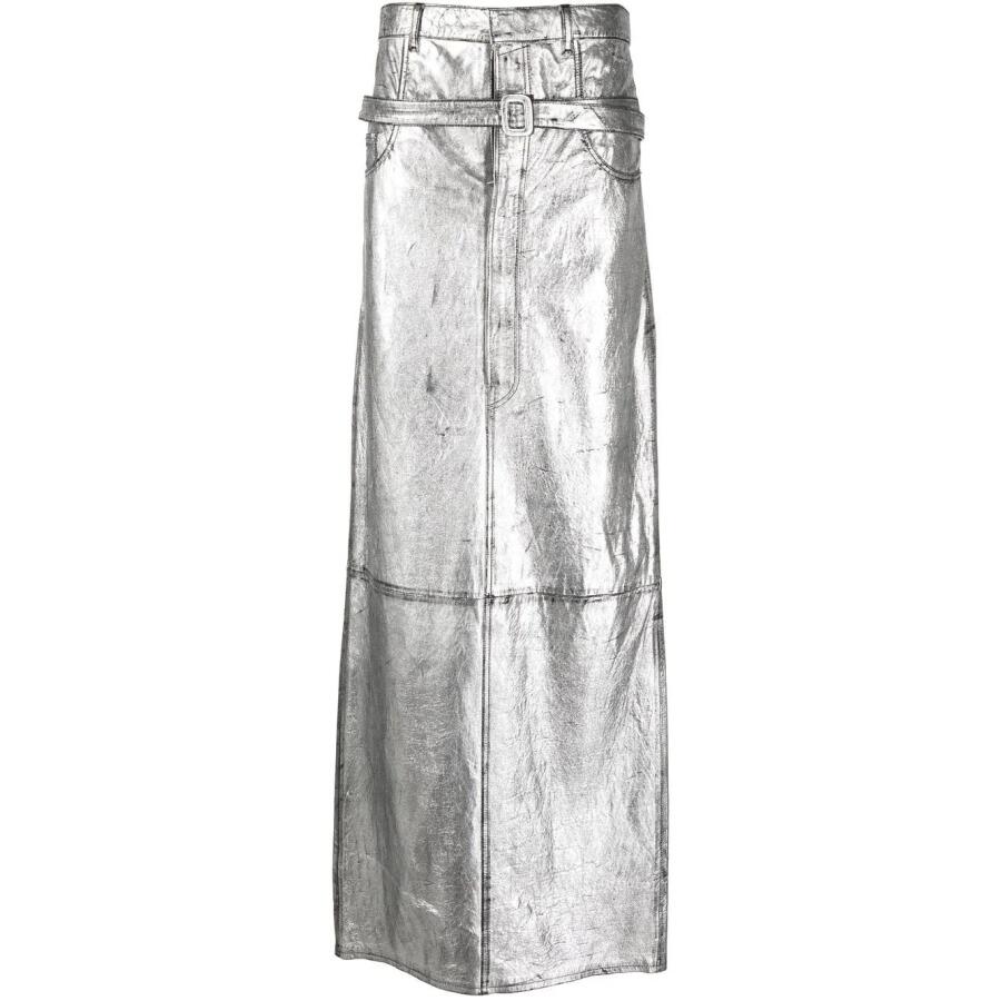 Acne Studios Ladies Silver Metallic Belted Leather Maxi Skirt Cover