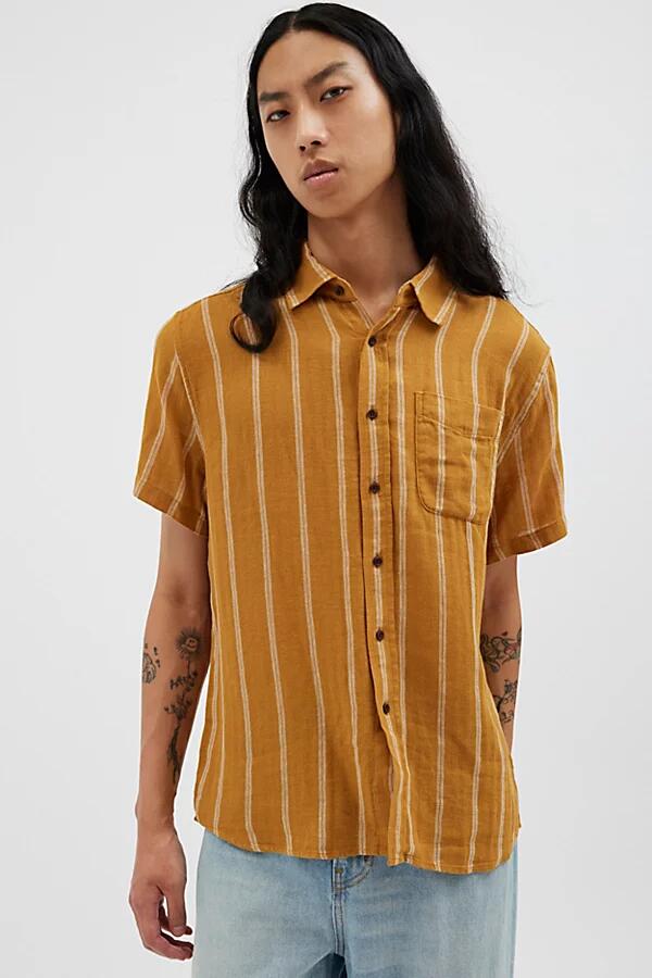 Katin Alan Stripe Short Sleeve Button-Down Shirt Top in Mustard Cover