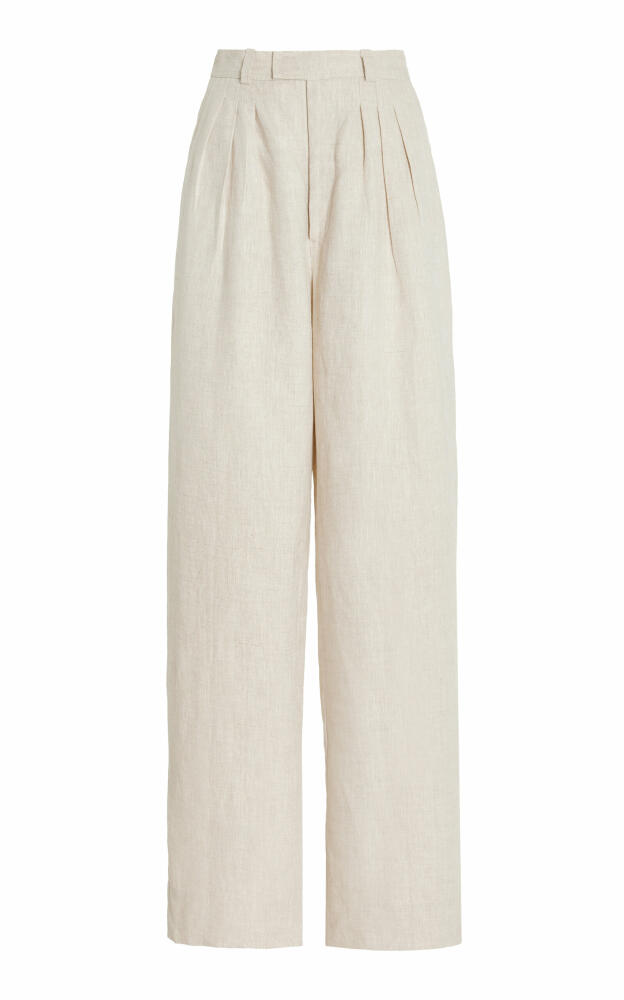 Posse - Exclusive Louis Pleated Linen Wide-Leg Trousers - Neutral Cover