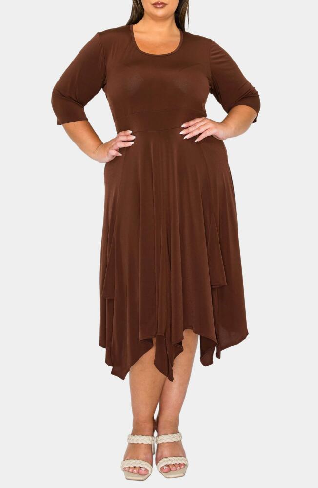 L I V D Shay Handkerchief Hem Midi Dress in Brown Cover