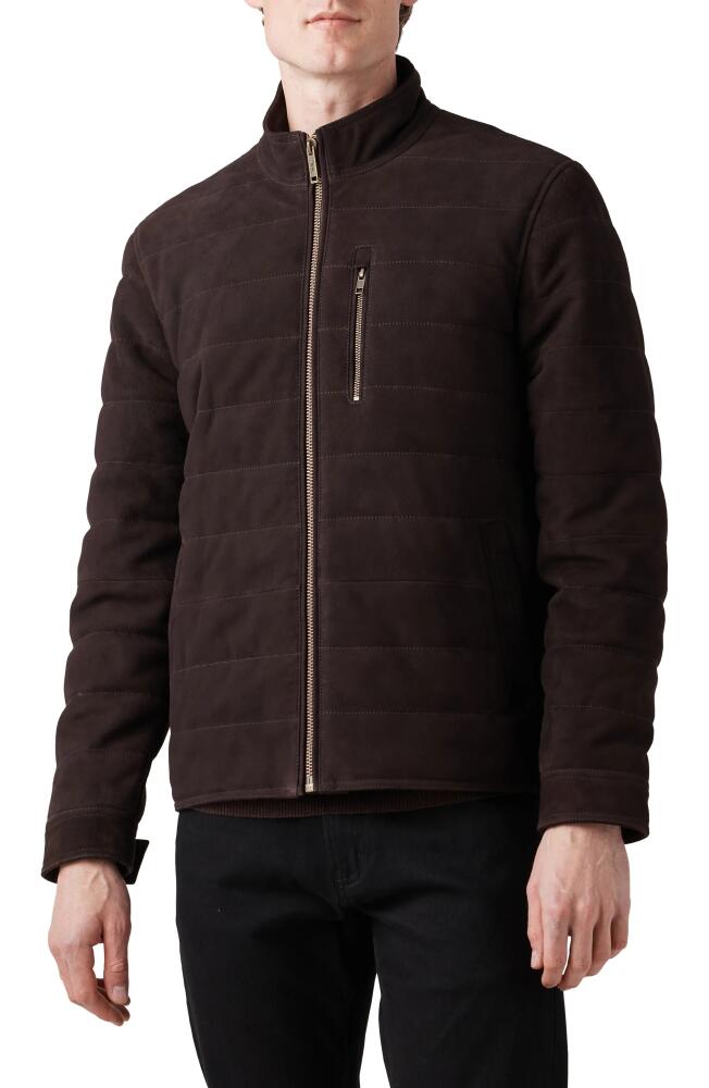 Rodd & Gunn Waverley Water Repellent Quilted Suede Bomber Jacket in Chocolate Cover