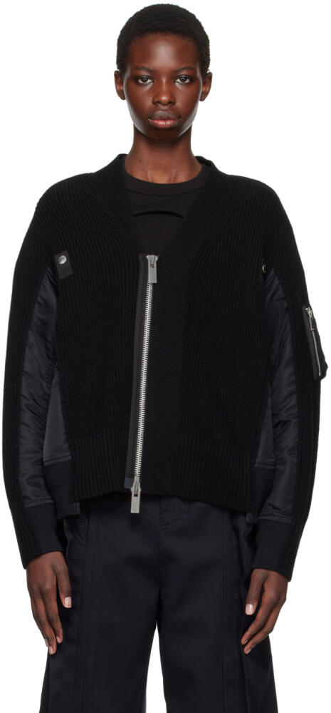 sacai Black Paneled Cardigan Cover