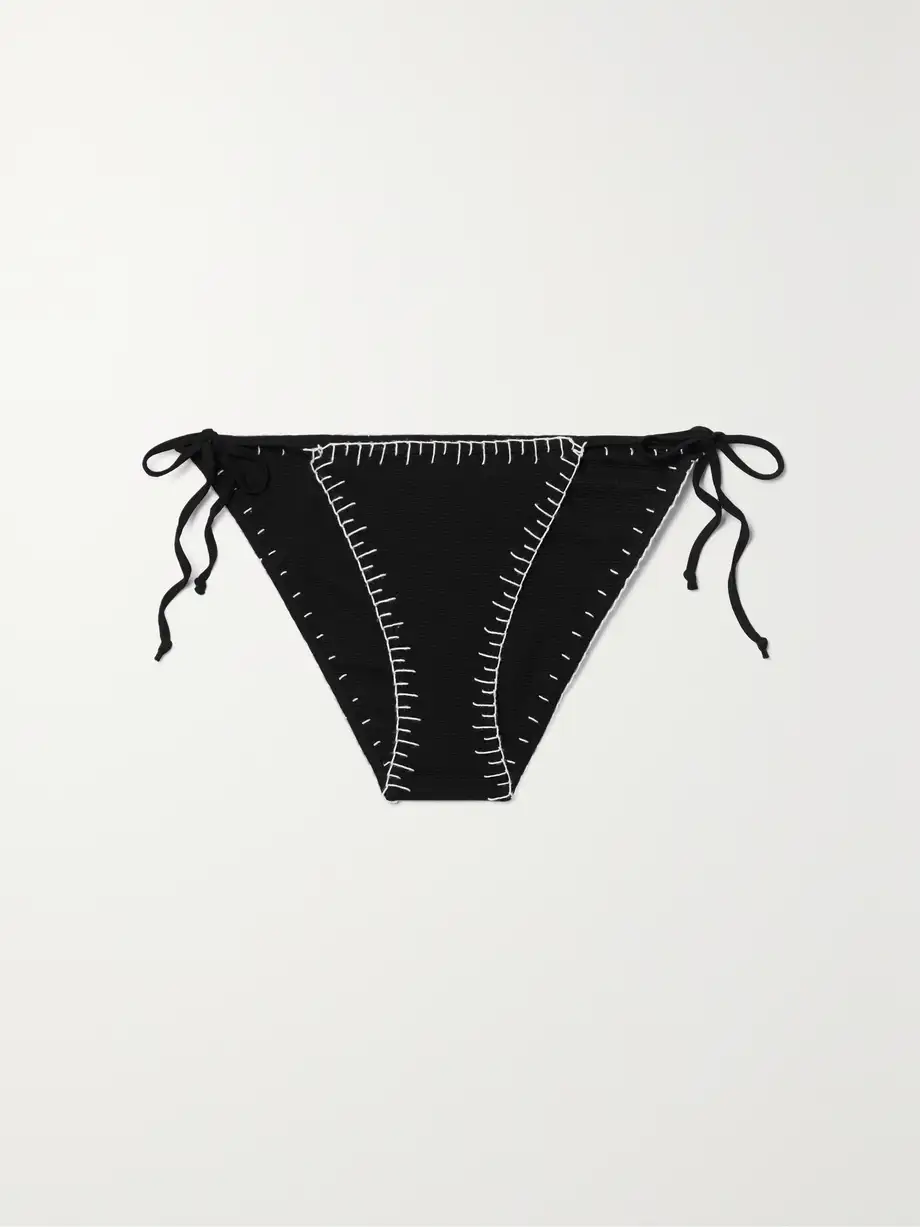 Marysia - Sole Embroidered Seersucker Bikini Briefs - Black Cover