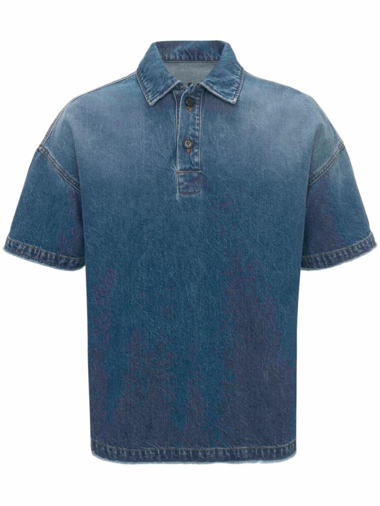 JW Anderson Anchor-embroidered denim polo shirt - Blue Cover