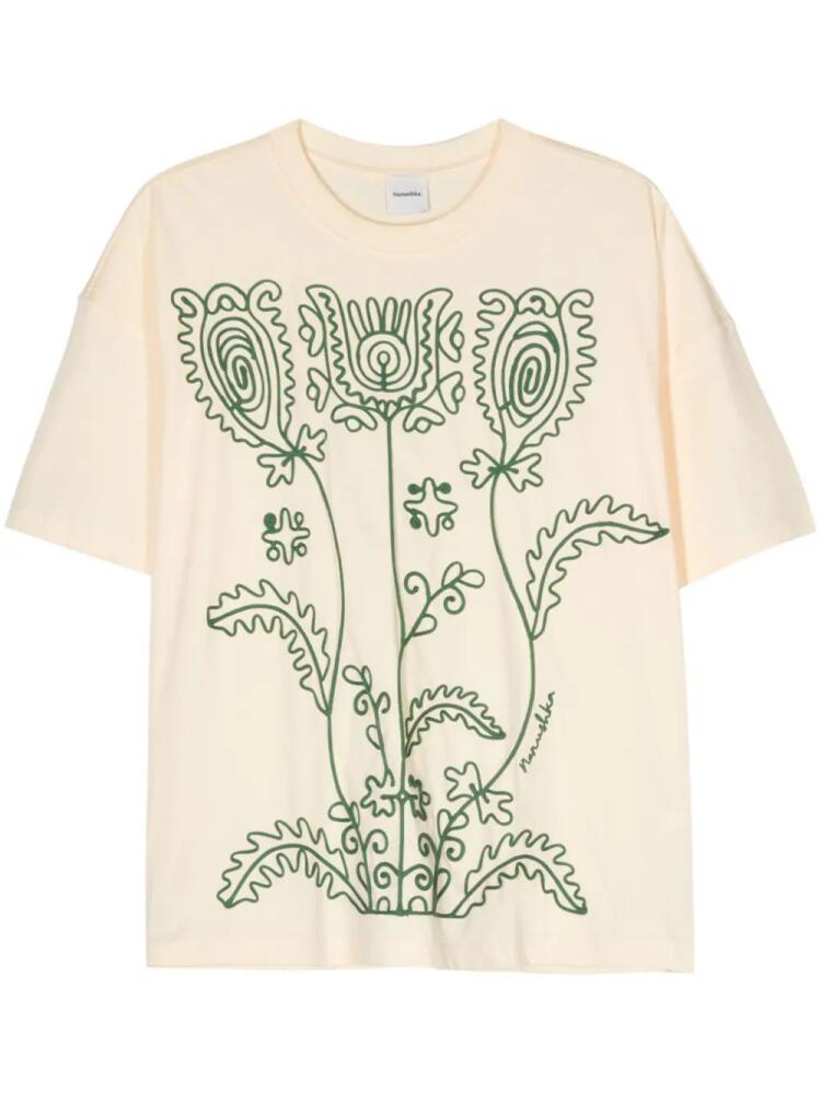 Nanushka Wren floral-embroidered T-shirt - Neutrals Cover