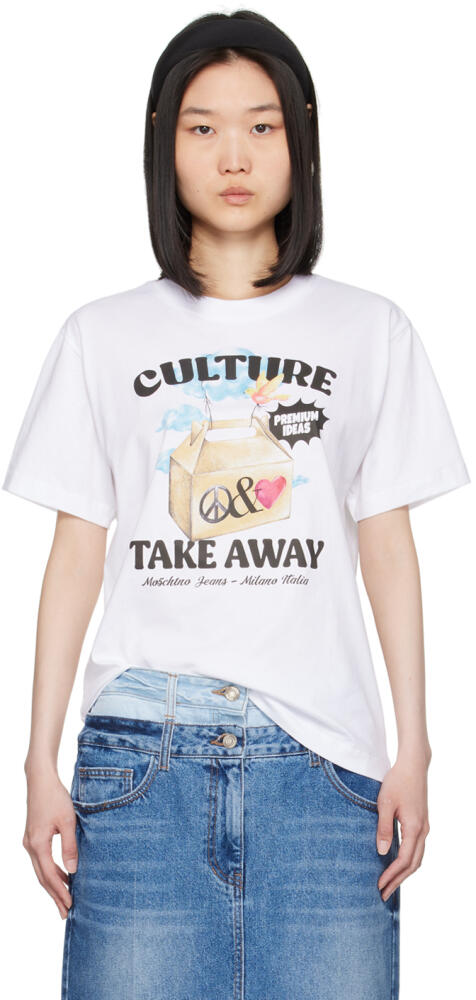 Moschino Jeans White 'Culture Take Away' T-Shirt Cover