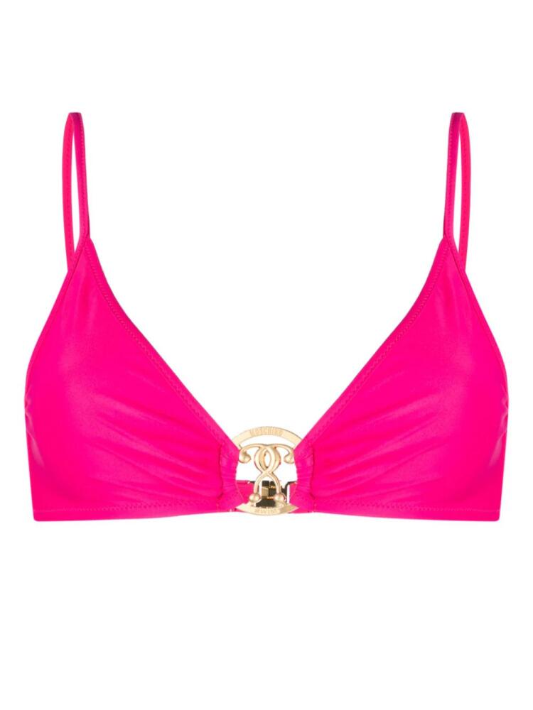 Moschino logo plaque ruched bikini top - Pink Cover