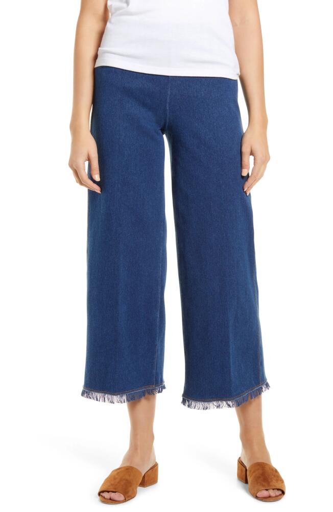 Lyssé Shiloh Palazzo Wide Leg Fringe Crop Denim Leggings in Midwash Cover