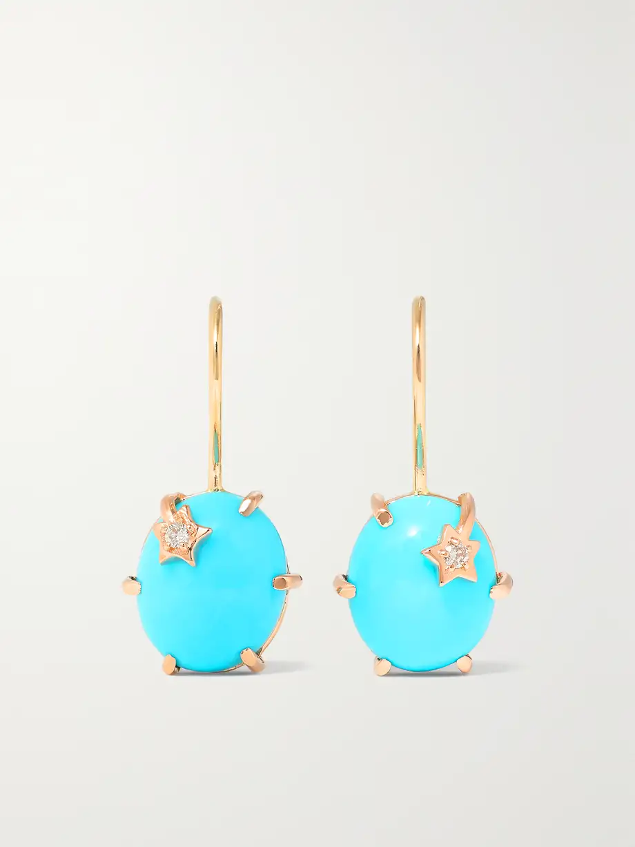 Andrea Fohrman - Mini Galaxy 18-karat Gold, Turquoise And Diamond Earrings - Blue Cover