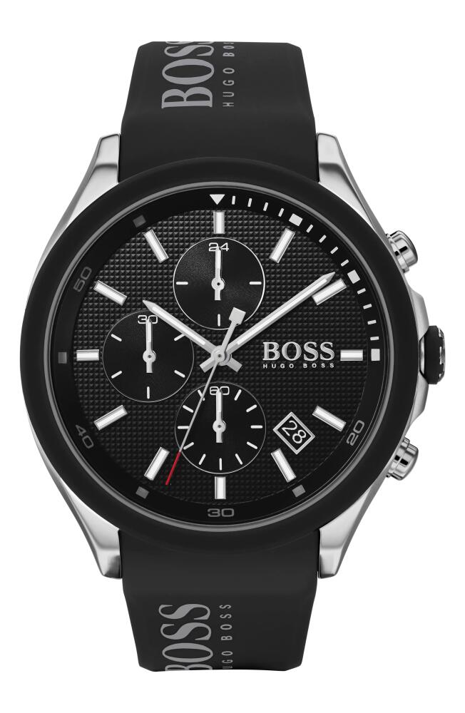 BOSS Velocity Chronograph Rubber Strap Watch, 45mm in Black/Silver Cover