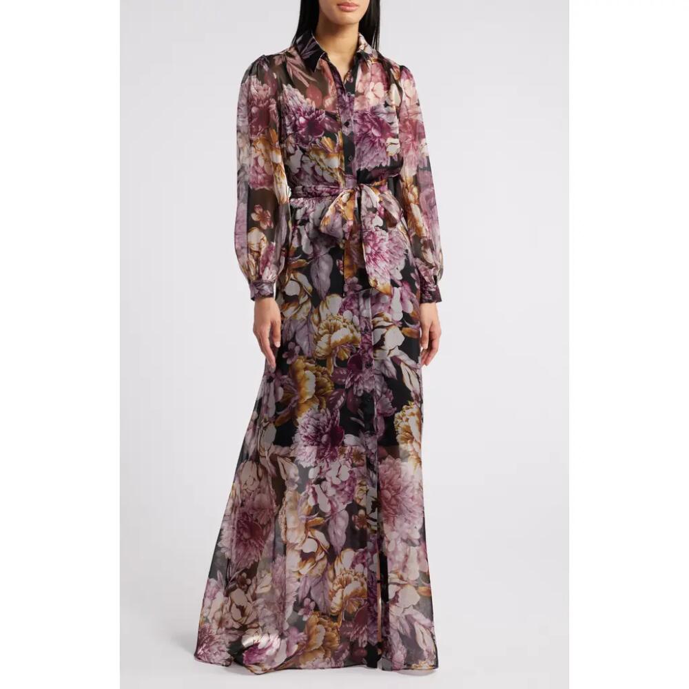 Julia Jordan Floral Long Sleeve Maxi Shirtdress in Black Multi Cover