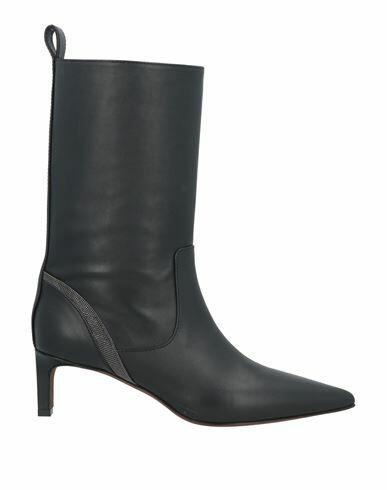 Brunello Cucinelli Woman Ankle boots Black Leather, Brass Cover