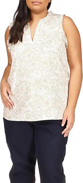 MICHAEL Michael Kors Plus Size Paisley Ruffle Popover Tank (Khaki) Women's Clothing Cover