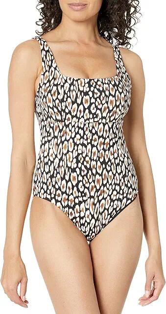 Tommy Bahama Palm Modern Safari Cat Square Neck One-Piece (Black) Women's Swimsuits One Piece Cover