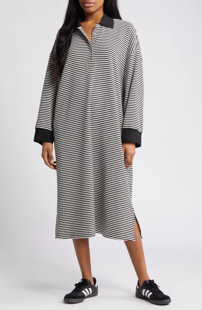 Dressed in Lala Oversize Stripe Long Sleeve Polo Dress in Black White Cover