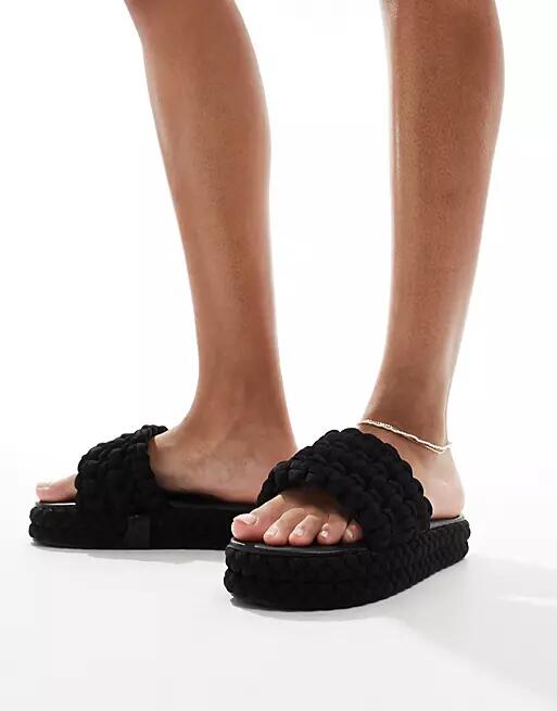 Public Desire Hattie woven flat slides in black Cover