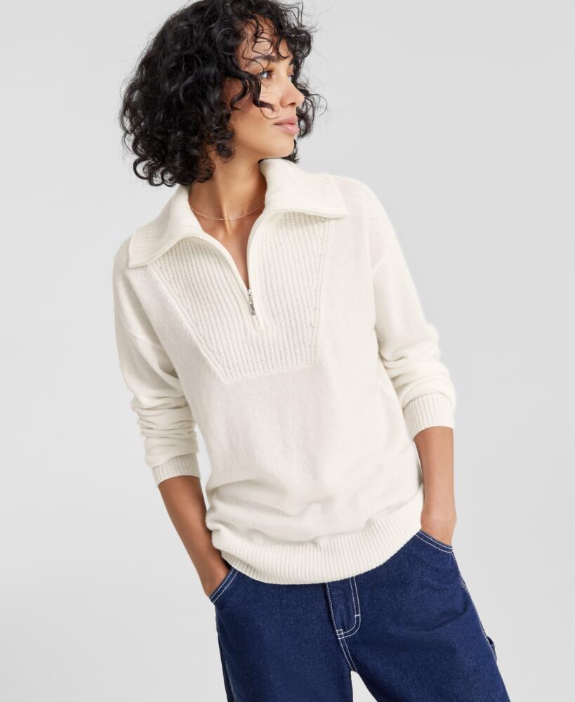 Charter Club 100% Cashmere Women's Quarter-Zip Sweater, Created for Macy's - Vanilla Ice Cover