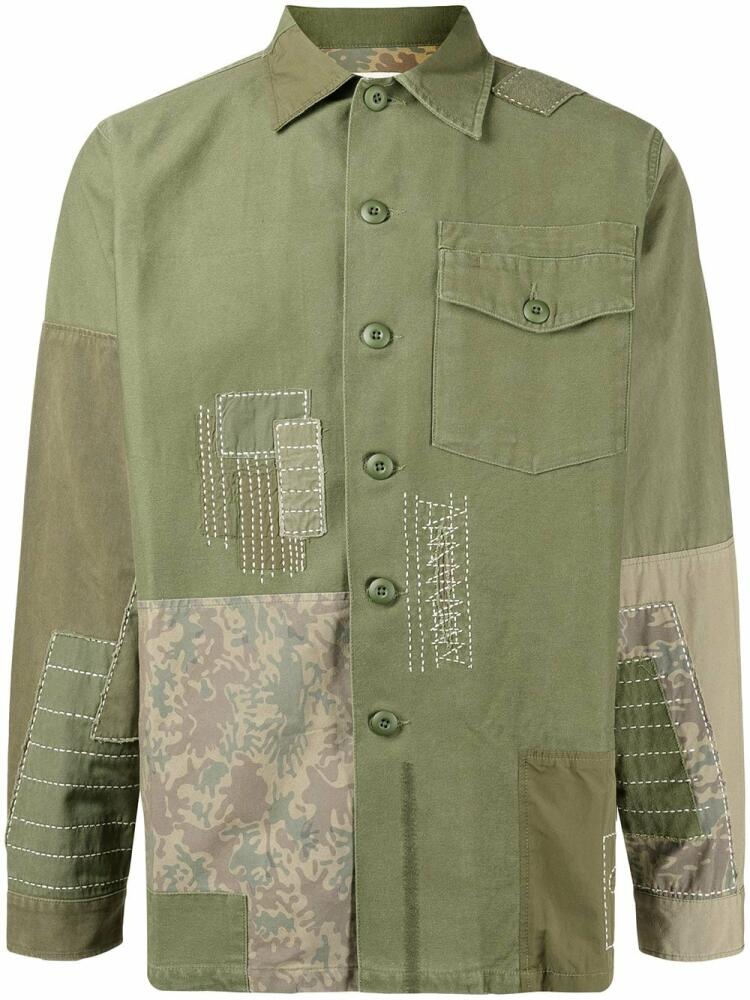 Maharishi patchwork-detail cotton shirt - Green Cover