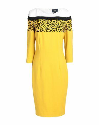 Cavalli Class Woman Midi dress Yellow Viscose, Polyamide, Elastane Cover