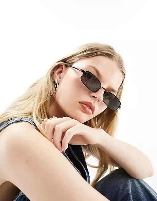 ASOS DESIGN square 90s metal sunglasses in black Cover