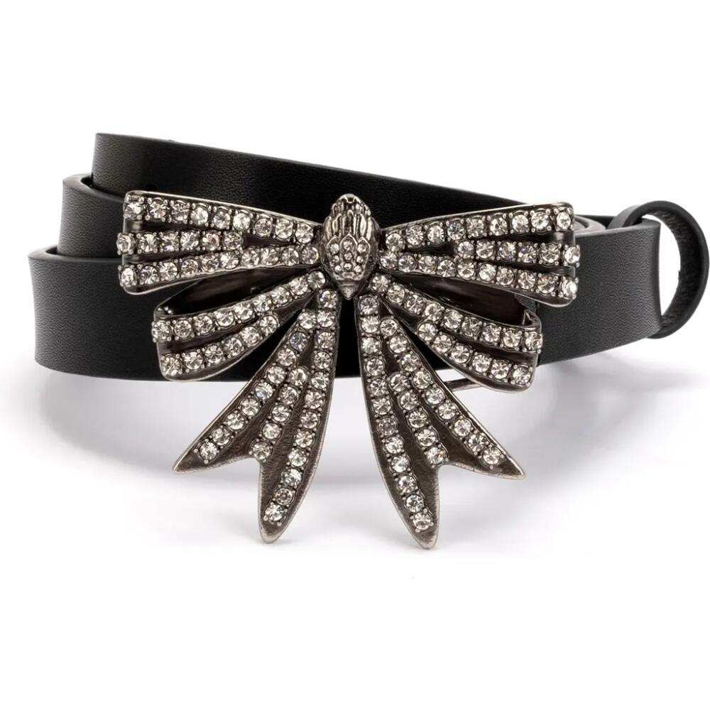 Kurt Geiger London Crystal Bow Buckle Leather Belt in Black/Antique Silver Clear Cover