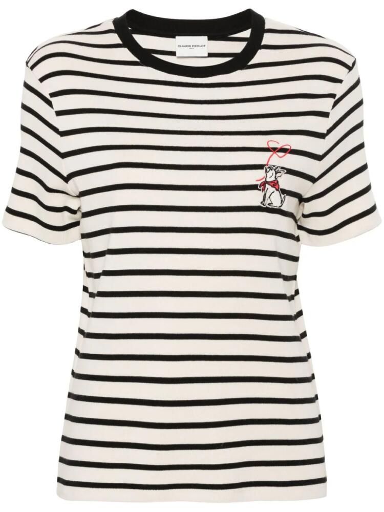 Claudie Pierlot Jean Toto-patch breton-stripe T-shirt - Neutrals Cover